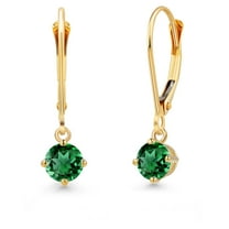 Gem Stone King 14K Yellow Gold Green Nano Emerald Earrings for Women | 0.80 Cttw | Gemstone May Birthstone | Round 4.5MM
