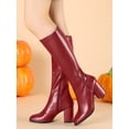 thumbnail image 6 of BLISSFUL STEP Women's Boots Round Toe Block Heels Knee High Solid Side Zipper Boots Red 7, 6 of 8