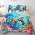 thumbnail image 1 of YST 7 Piece Cartoon Sea Turtle Bed in a Bag Comforter Set - Ocean Theme Bedding Set with Coral Print, Queen, 1 of 4