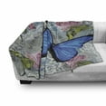 thumbnail image 3 of Vintage Soft Flannel Fleece Throw Blanket, Roses Butterfly and Pearl Images on Denim Look Background Feminine Roamantic Art, Cozy Plush for Indoor and Outdoor Use, 50" x 60", Multicolor, by Ambesonne, 3 of 6