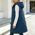 thumbnail image 5 of qelini Long Vest Coat for Women Plus Size Padded Sleeveless Hooded Tee Solid Color Stand Collar Puffer Jacket with Pockets, 5 of 9