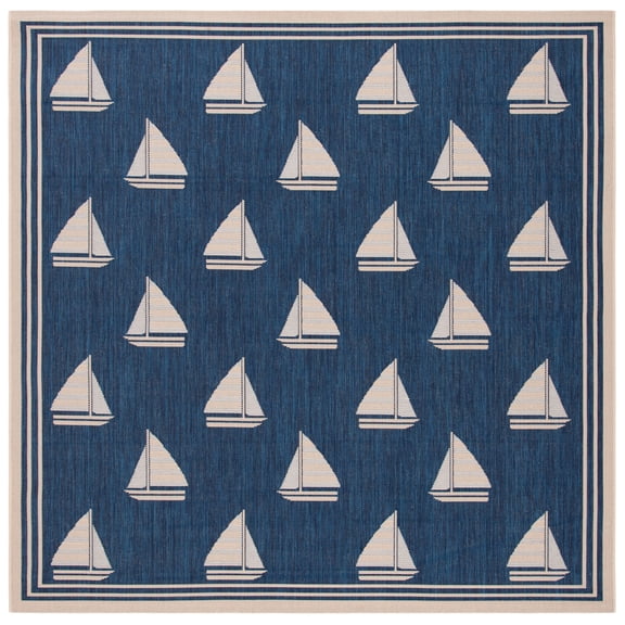 Safavieh Courtyard Ainsley Sailboat Indoor/Outdoor Area Rug, Navy/Beige, 6'7" x 6'7" Square