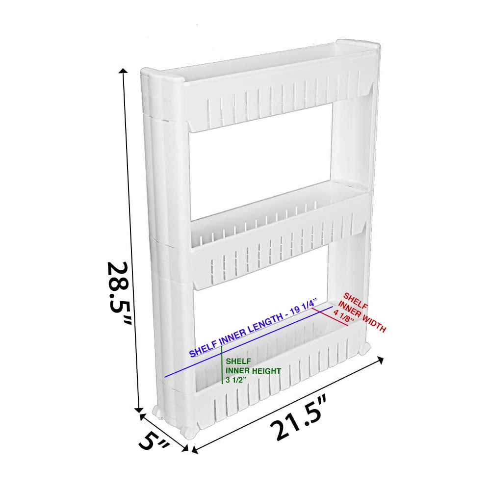 Modern Home Narrow Sliding Storage Organizer Rack - Laundry/Bathroom/Kitchen Portable Storage Shelves