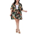 thumbnail image 2 of Agnes Orinda  Women's Plus Size 2 Piece Floral Cardigan Tropical Print Summer Casual Kimono Tops and Shorts Outfit Sets 1X Black, 2 of 5