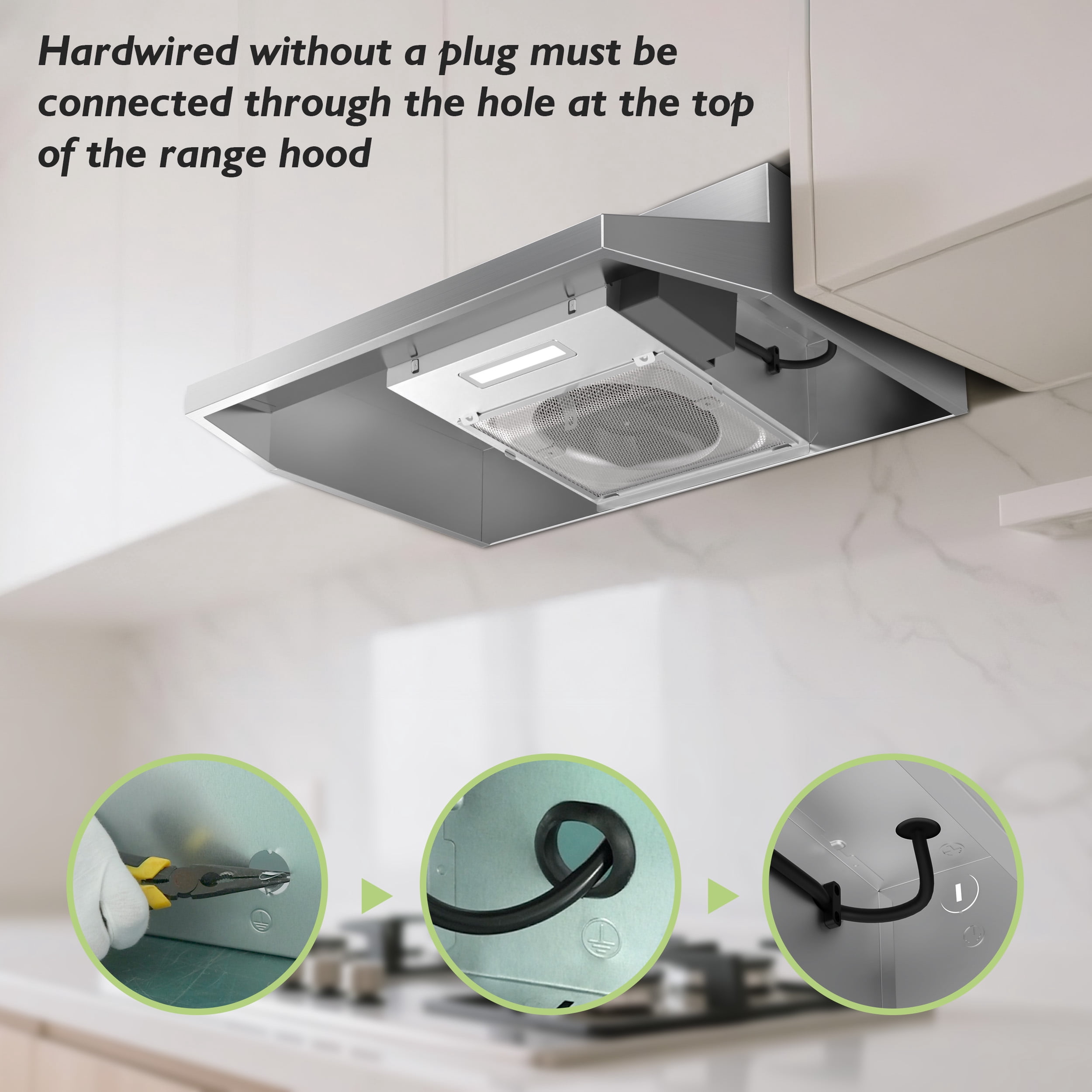 FIREGAS Range Hood 24 inch Under Cabinet Range Hood with 2 Speed Exhaust Fan, 290 CFM,Stainless Steel