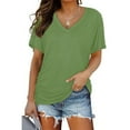 thumbnail image 2 of Hauaitttt Short Sleeves V Neck Plain Color Soft Loose Fitting Summer T Shirts Women Long Shirt Women T Pack Running Shirts Women Casual Shirts Shirts for Women Casual Summer Shirts Women Casual Long, 2 of 6
