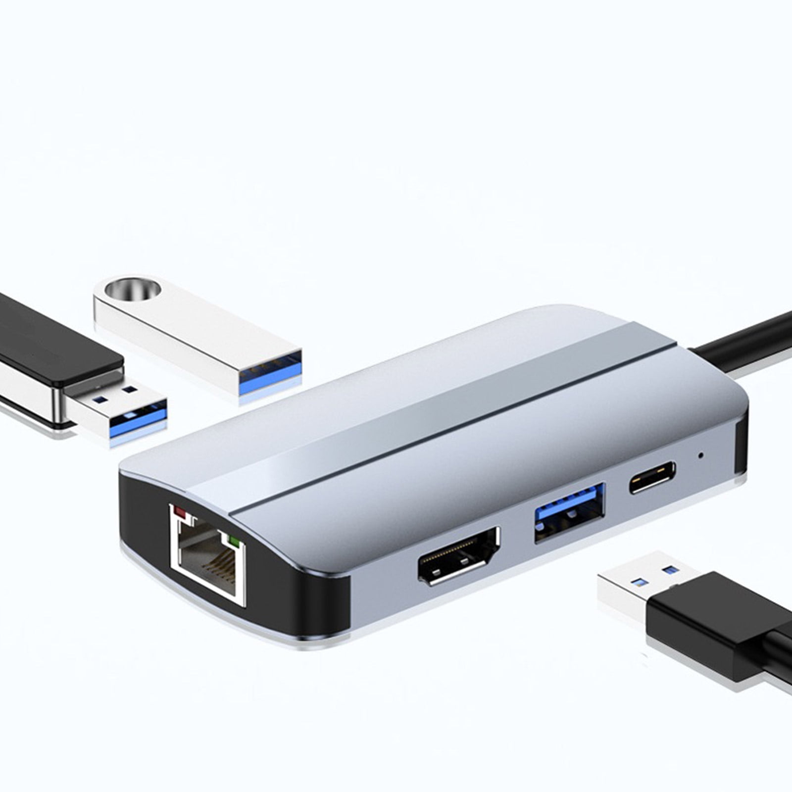 Zeiwohndc USB Type C Hub 6 in1 USB3.0 HDMI-Compatible LAN 5GB PD Fast Charging Splitter