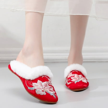 

Cathalem Slip on Business Casual Shoes for Women Women Shoes Fashion Plush Warm Casual Shoes Ancient Embroidered Shoes People Shoes Red 7
