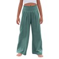 thumbnail image 4 of Lenpel Girls' Wide Leg Pants Elastic High Waisted Pleated Baggy Casual Trousers Loose Beach Pants with Pockets, 4 of 7