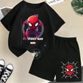 thumbnail image 3 of Conjunto de 2 piezas de camiseta y pantalones cortos con estampado de Spiderman de Marvel Avengers, ropa de verano para niños y niñas, traje informal de moda para adolescentes, 3 of 5