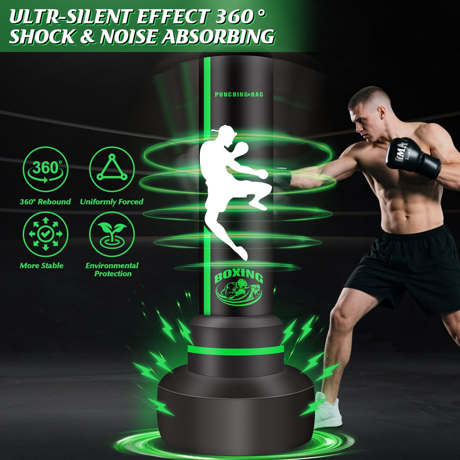 Freestanding Punching Bag With Gloves  70'' Heavy Boxing Stand For Adult Teens Standing Women Men Inflatable Kickboxing Bags Beginners Mma Muay Thai Fitness