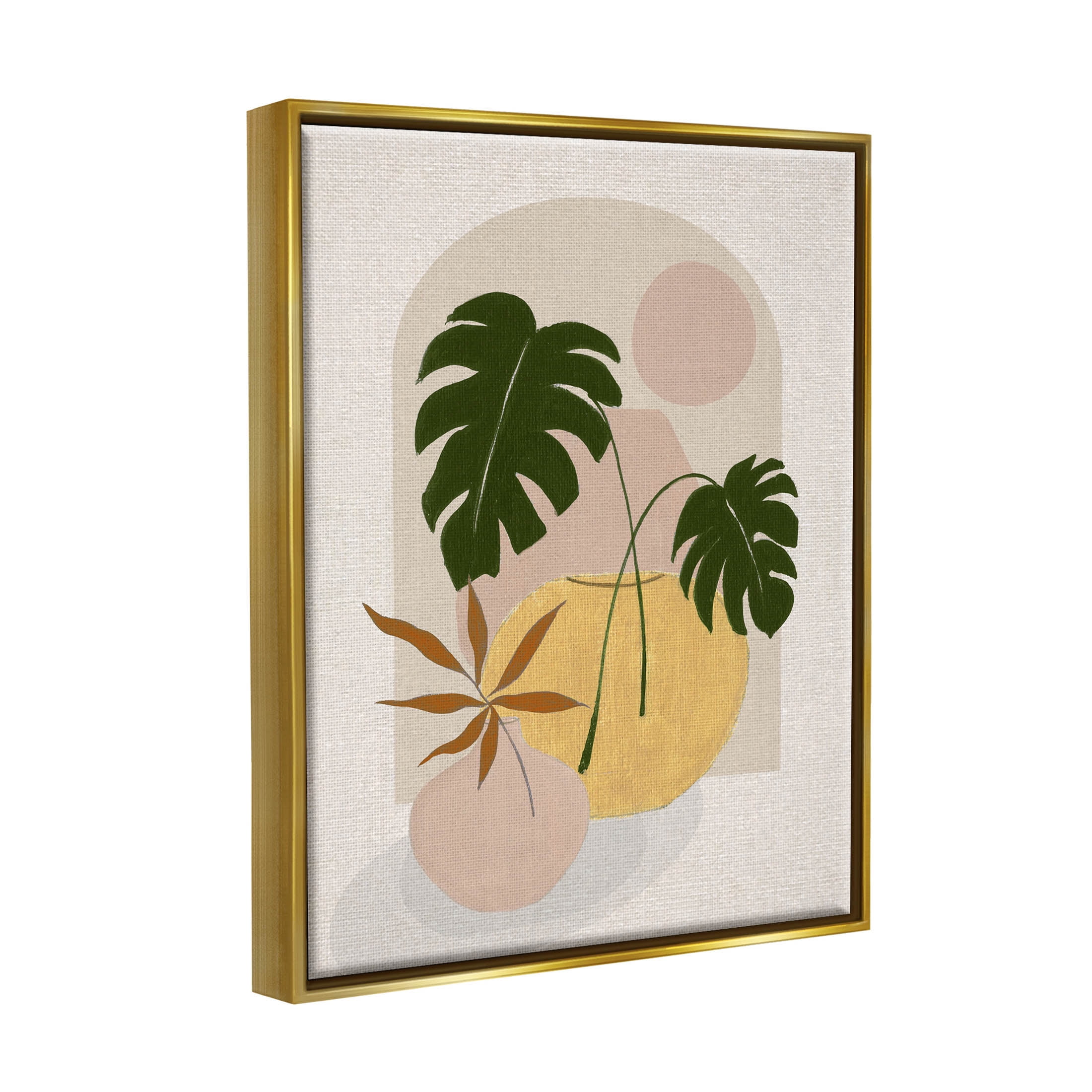 Potted Monstera Plant Leaves Botanical & Floral Graphic Art Metallic Gold Framed Art Print Wall Art