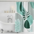 thumbnail image 2 of Polyester Fabric Boho Geometric Shower Curtain, Aqua Ethnic Abstract Stripes Leaves Waterproof Bathtub Curtain Bathroom Decor Set with Hooks 48 x 72 Inches, 2 of 6