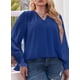 thumbnail image 3 of Blusa Eytino para mujer, talla grande, cuello en V, chifón, 4X, azul, 3 of 6