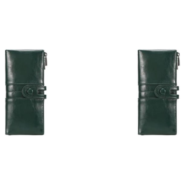 Minnieouse Cartera larga Cerrojo Cremallera Monedero Monedero Bolsa para teléfono móvil Titular de dinero Tarjeta Multifuncional PU Carteras de Verde 2piezas