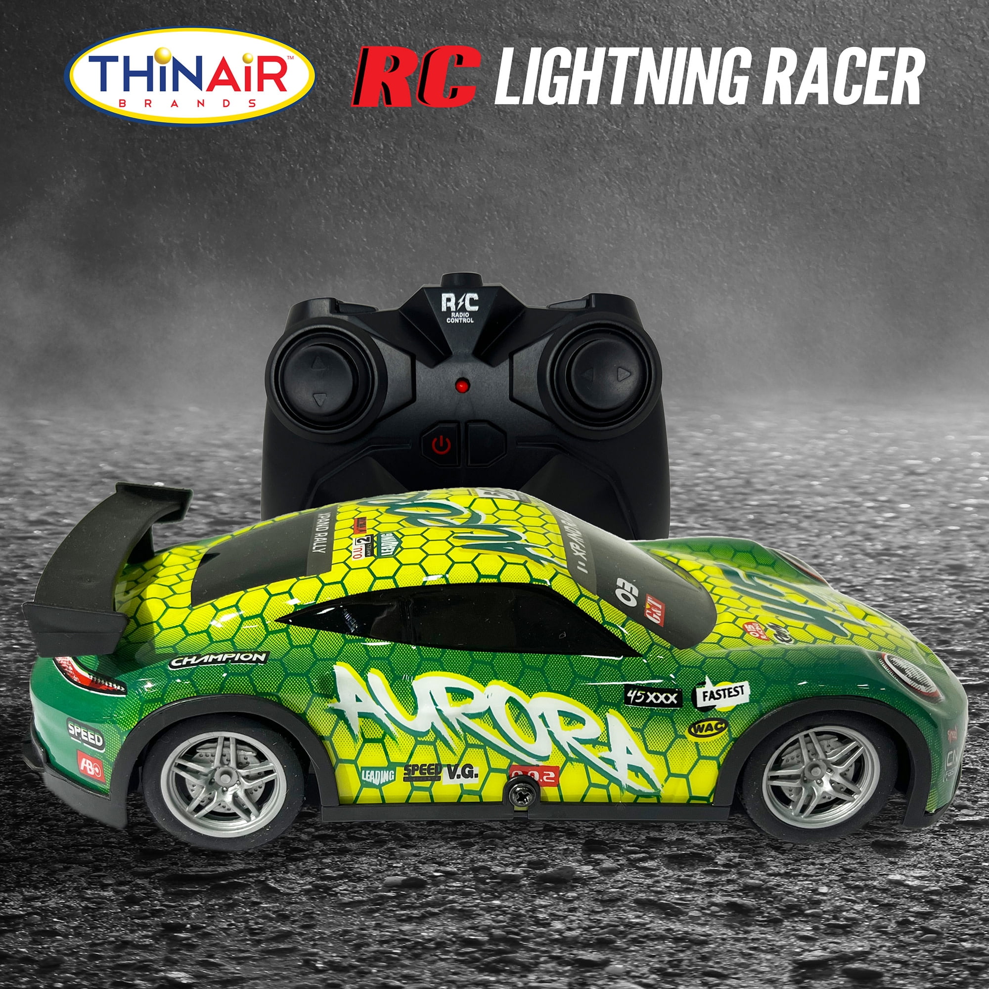 Hyper Drive: RC Lightning Racer - Green & Yellow - Light-Up Remote Control Car, High-Speed Play Vehicle, LED Lights, 2.4 GHz, 1:40 Scale, Kids 5+