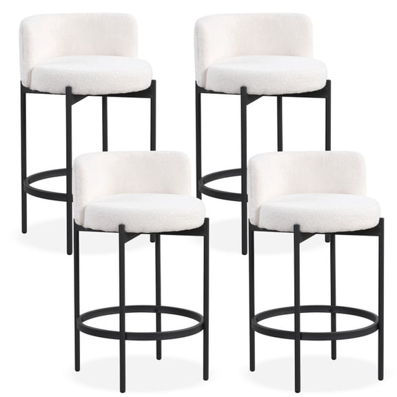 Furnibear 24 Inch Boucle Counter Stools Set of 2 Bar Stools with Curved Backrest and Metal Frame for Kitchen Island, Beige
