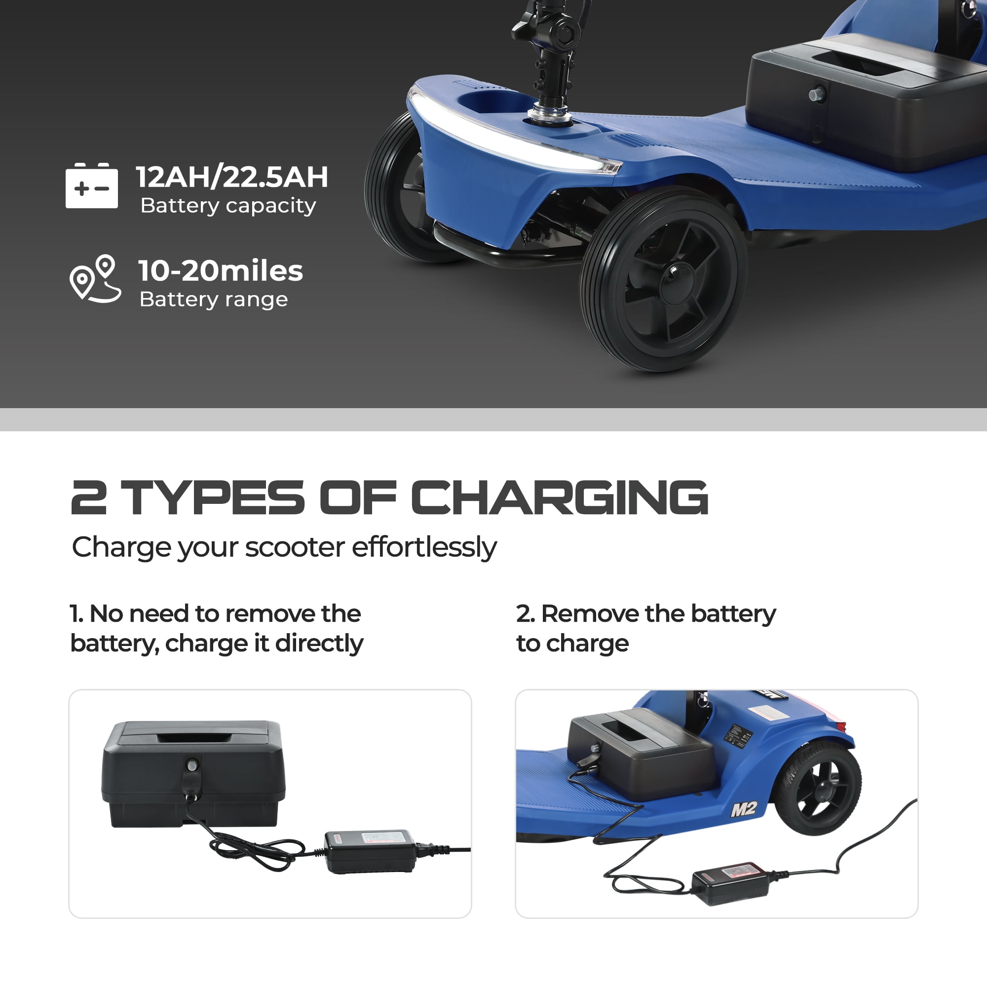 ENYOPRO Mobility Scooters for Seniors, 4 Wheel Foldable Electric Wheelchair Device with Bright Headlights USB Port, 330 lbs Capacity, Blue