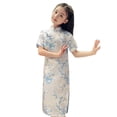 thumbnail image 2 of Ulitacool Girls Holiday Dresses Crewneck Short Sleeve Sundress Qipao Baby Clothing Floral Short Sleeve Kids Birthday Party Outfits Classic Playsuit Sky Blue 3-4 Years, 2 of 4