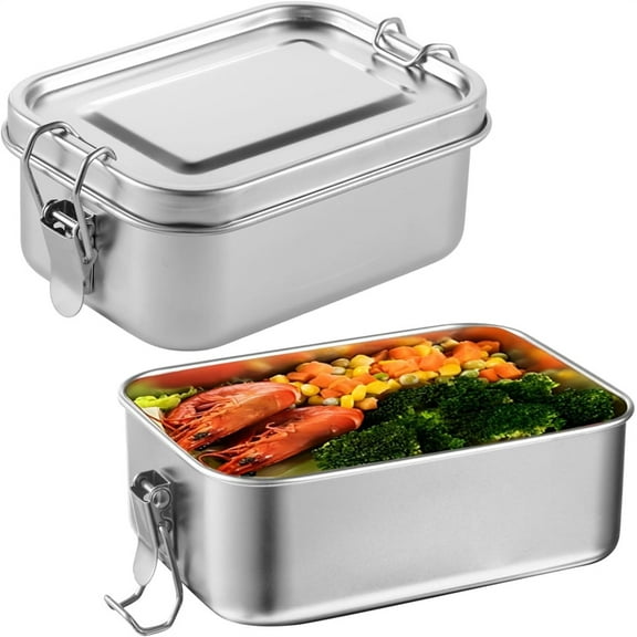 Duslogis Stainless Steel Bento Box, 550 ML Metal Lunch Box, Stainless Steel Food Storage Containers with Lid and Lockable Clips, Leakproof Food Prep Container for Storage, Home, Office