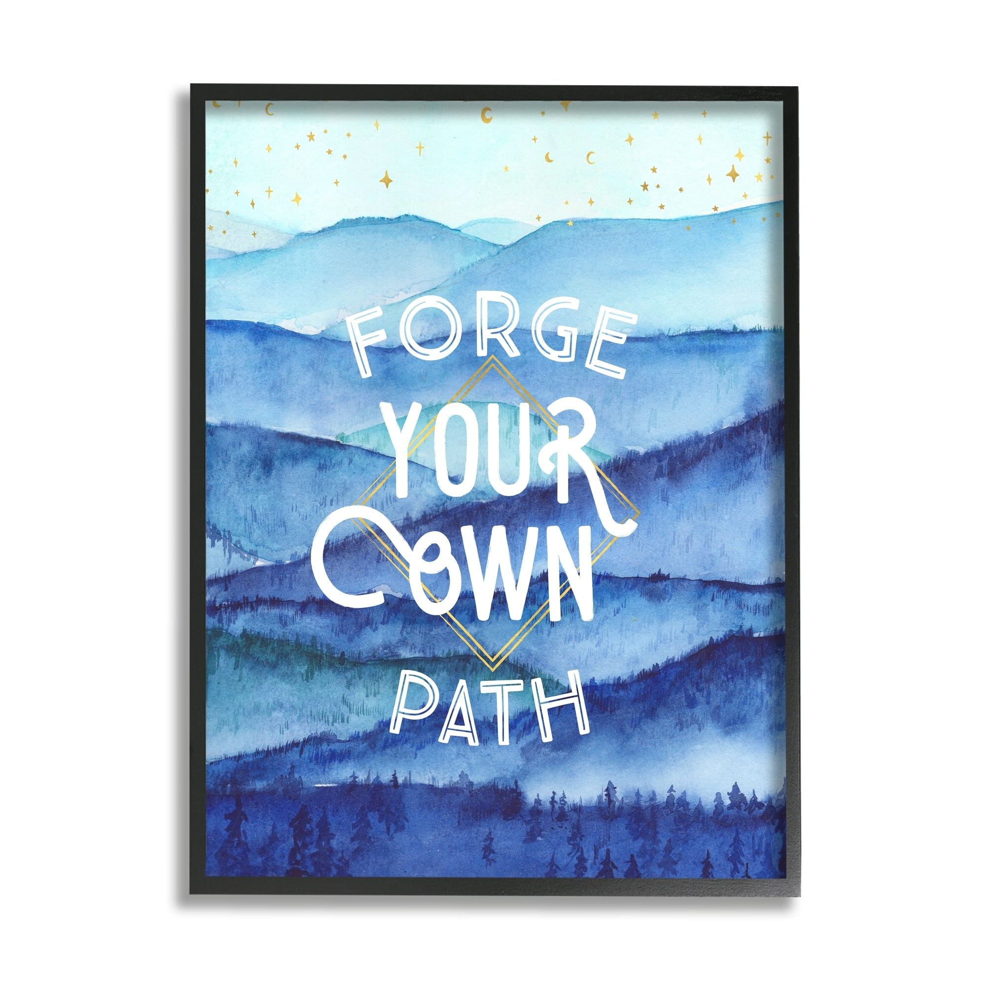 Stupell Industries Forge Your Own Path Layered Mountain Peaks Graphic Art Black Framed Art Print Wall Art, Design by Arrolynn Weiderhold