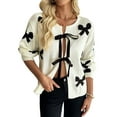 thumbnail image 3 of Women Tie Front Sweater Cardigan Trendy Y2k Knitted Cardigan Cream White M, 3 of 9