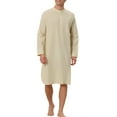 thumbnail image 2 of INSPIRE CHIC Chemise de Nuit pour Homme à Col Henley à Bande Pyjama Nuisette m Kaki, 2 of 5