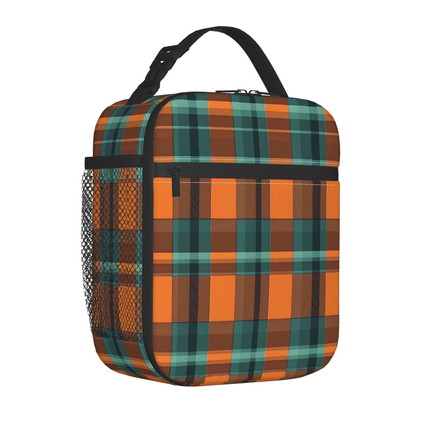 Lunch Bag For Women Men Insulated Portable Lunch Box Bento Box Office Picnic Travel Cooler Bag Orange And Blue Checkered Pattern