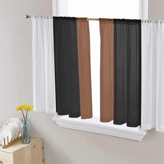 Brown Black White Sheer Curtains 54 Inches Length 2 Panels Set, Window Sheer Curtains for Living Room/Bedroom, Contemporary Boho Modern Art Light Filtering Rod Pocket Curtain 52'' x 54'' x 2