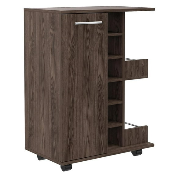 Bowery Hill Contemporary Bar Cart Cabinet in Weathered Oak
