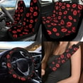 thumbnail image 2 of Uorisanigo 10 Pack Red Lips Print Automobile Seat Cover Sets Comfortable Decorative Car Steering Wheel Accessories and Water Cup Pad Cars Seat Belt Pad Cover Keychains Suitable for Car SUV, 2 of 7