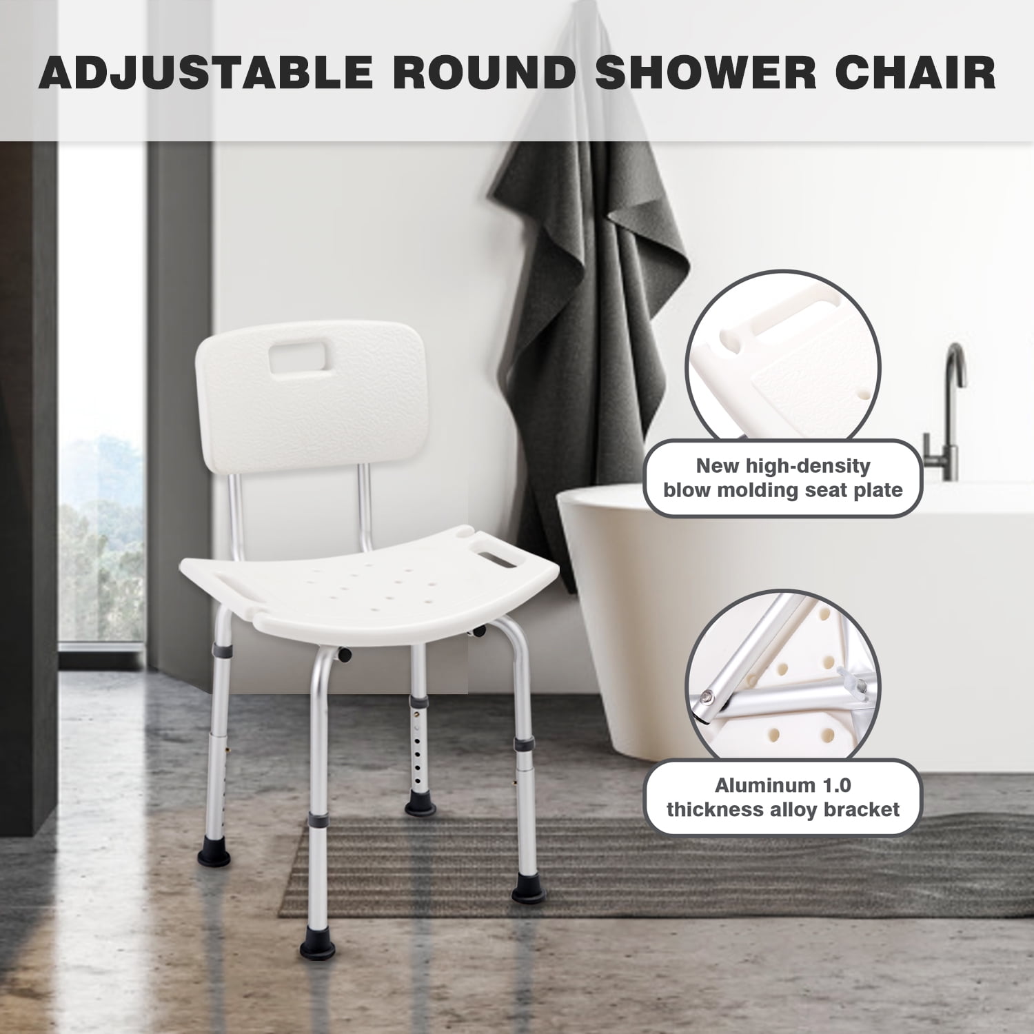 Adjustable Round Shower Chair, Safety Shower Bath Chair, Adult Bathtub