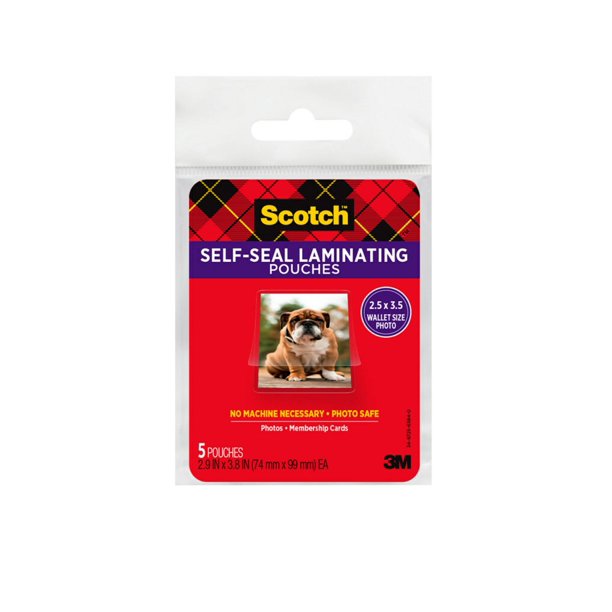 Scotch Selfsealing Laminating Pouches, 5 Count, 2.5" x 3.5", 9.5 mil