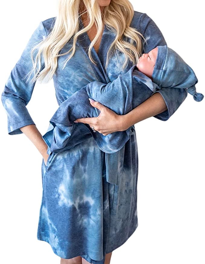 Little Adam and Eve Mommy and Me Robe and Baby Swaddle Set, Maternity