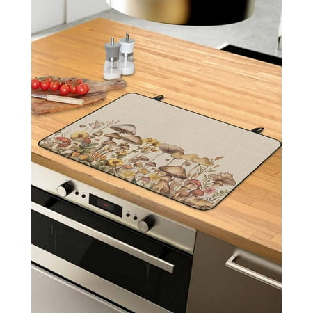 

Mushroom Stove Top Covers for Electric Stove Heat Insulation Fireproof Glass Cooktop Cover Counter Top Glass Stove Cover for Prevent Scratches 24 x21 Farmhouse Summer Botanical Floral Rustic