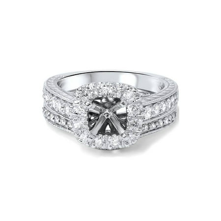 3/4ct Cushion Cut Halo Diamond Vintage Engagement Ring Setting (Best Setting For Cushion Cut Diamond)