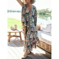 thumbnail image 5 of Biekopu Women Spring Casual Long Dress Shop Flower Print V-Neck Long Sleeve Dress Fashion Tie-Up Buttons Beach Holiday Dress, 5 of 9