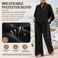 thumbnail image 3 of Women's Batwing Sleeve Linen Cotton Two Piece Set,Casual Shirt & Wide Leg Pants Outfit,Lightweight Summer Lounge Wear, 3 of 7