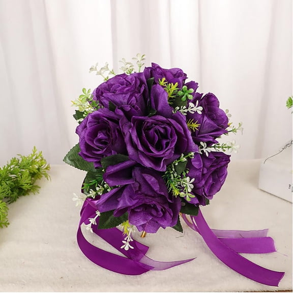 Wedding Bouquet Handmade Wedding Bride Bridesmaid Toss Artificial Rose Bouquet Satin Ribbon for Wedding Church Engagement Valentine's Day Party Home Decor