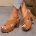 thumbnail image 4 of Platforms Heeled Sandals for Women Open Toe Ankle Strap Summer Dressy Sandals Chunky Block Heel Solid Color Comfort Vintage Trendy Dressy Non Slip Breathable Walking Casual Shoes, 4 of 8