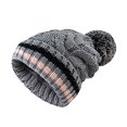 thumbnail image 1 of Bonnet d'Hiver pour Femmes en Laine Rayée à Pompons Torsadé Tricoté Chaud, 1 of 10