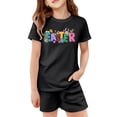 thumbnail image 4 of MIXUE Kids Toddler Girls Outfit Sets Summer Easter Bunny Print Cartoon Crew Neck Short Sleeve T Shirt Tops Shorts Two Piece Pajamas Sportwear,Black,5-6 Years, 4 of 4