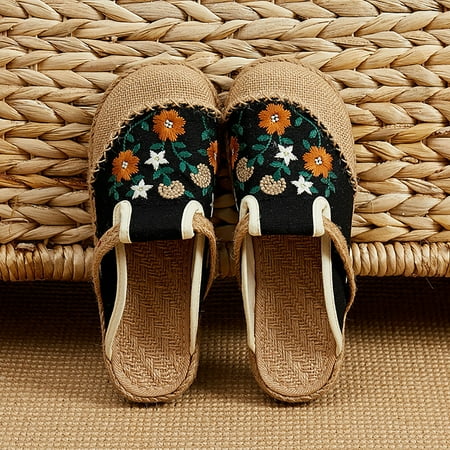 

FITORON Womens Slippers- Ethnic Style Embroidered Soft Comfortable and Breathable Retro Shoes Slippers Black 40