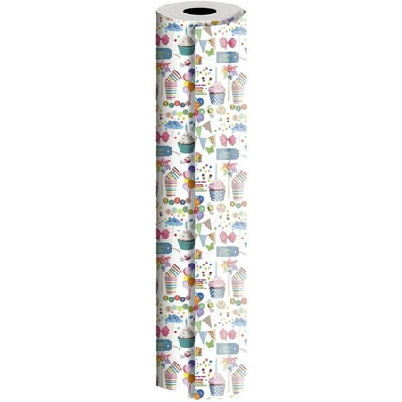 JAM Paper Industrial Size Bulk Wrapping Paper Rolls, Birthday Party Design, 1/2 Ream (1042.5 Sq Ft), Sold Individually