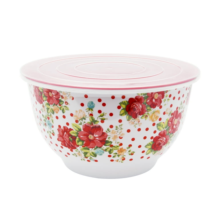 The Pioneer Woman Melamine Mixing Bowl Set with Lids, 18 Piece Set, Sweet Rose, Size: XL Bowl: Dia 10 5/8 inch x 6 H inch (with Lid)Large Bowl: Dia 9