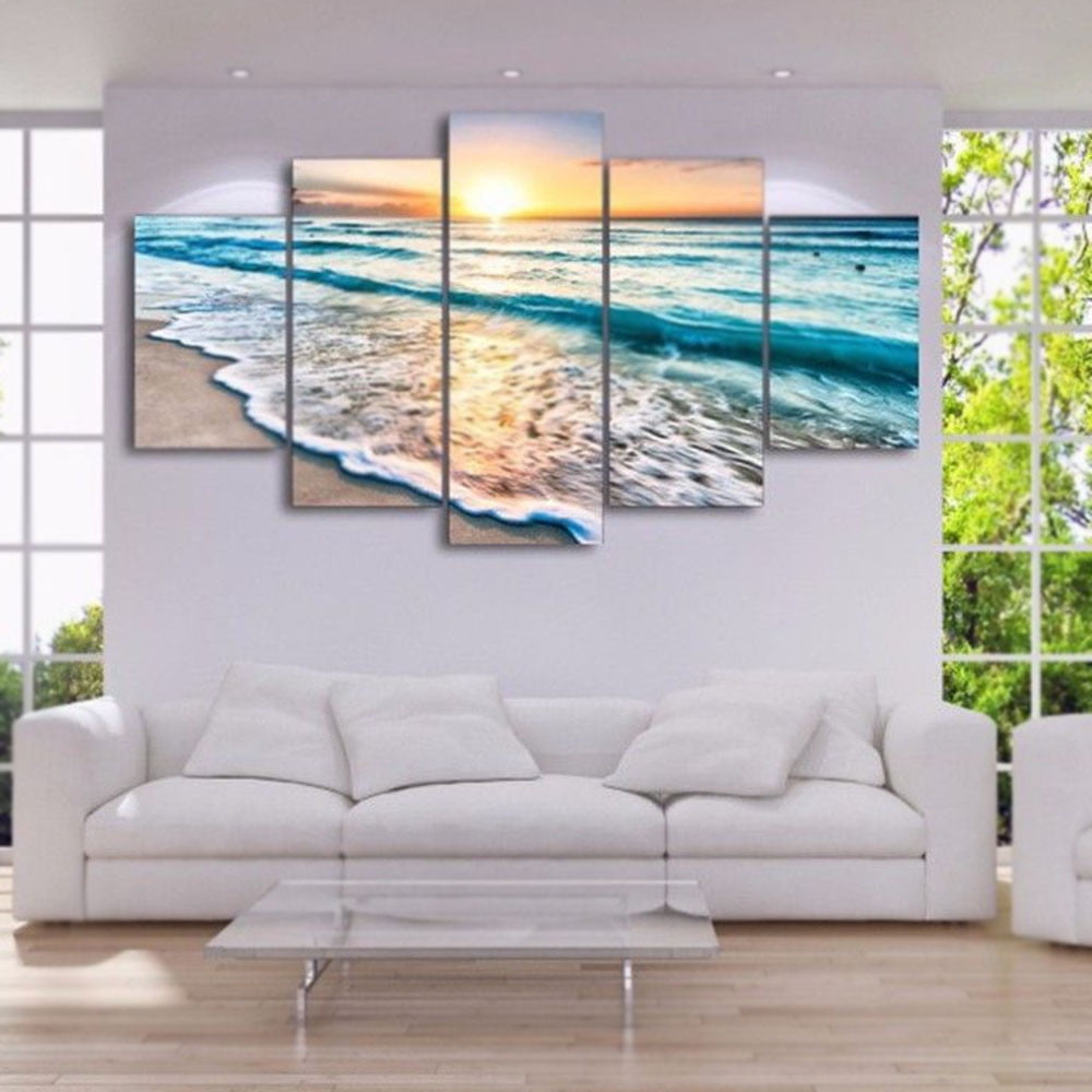 5Pcs Sunset Seaside Canvas Print Art Painting Home Decor Wall Picture Unframed