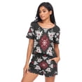 thumbnail image 5 of Women Pajama Sets Short Sleeve Sweatshirts Crimson and White Floral Snowflakes Casual Tops and Shorts, 5 of 7