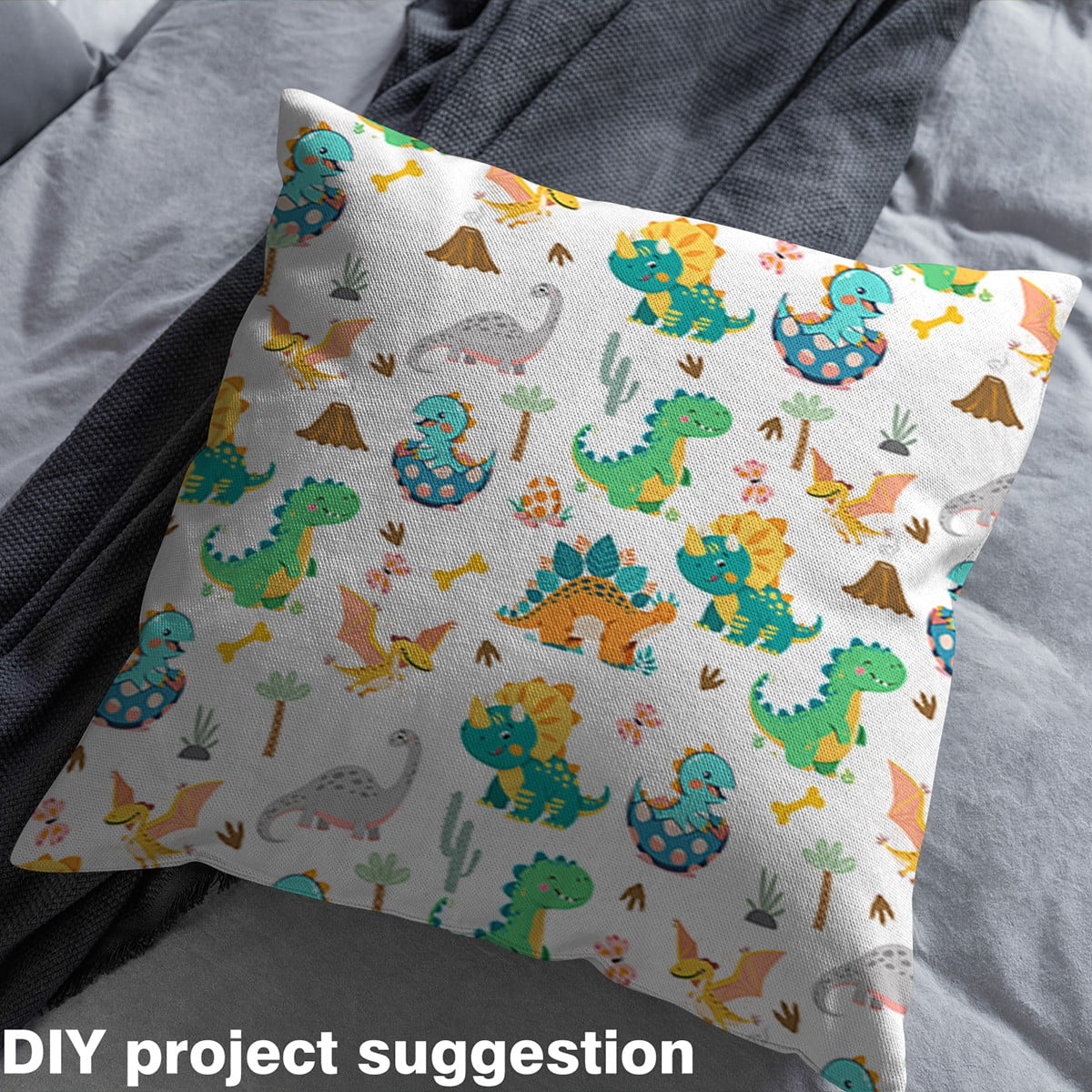 Manfei Cute Dinosaur Dino Fabric by the Yard (2 Yards) for Kids, Cartoon Wildlife Animal Decorative Fabric by the Yard, Botanical Tree Sewing & Crafting Fabric