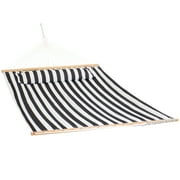 Sunnydaze 2-Person Quilted Polyester Spreader Bar Hammock, 450 lb Capacity - Black and White Stripe