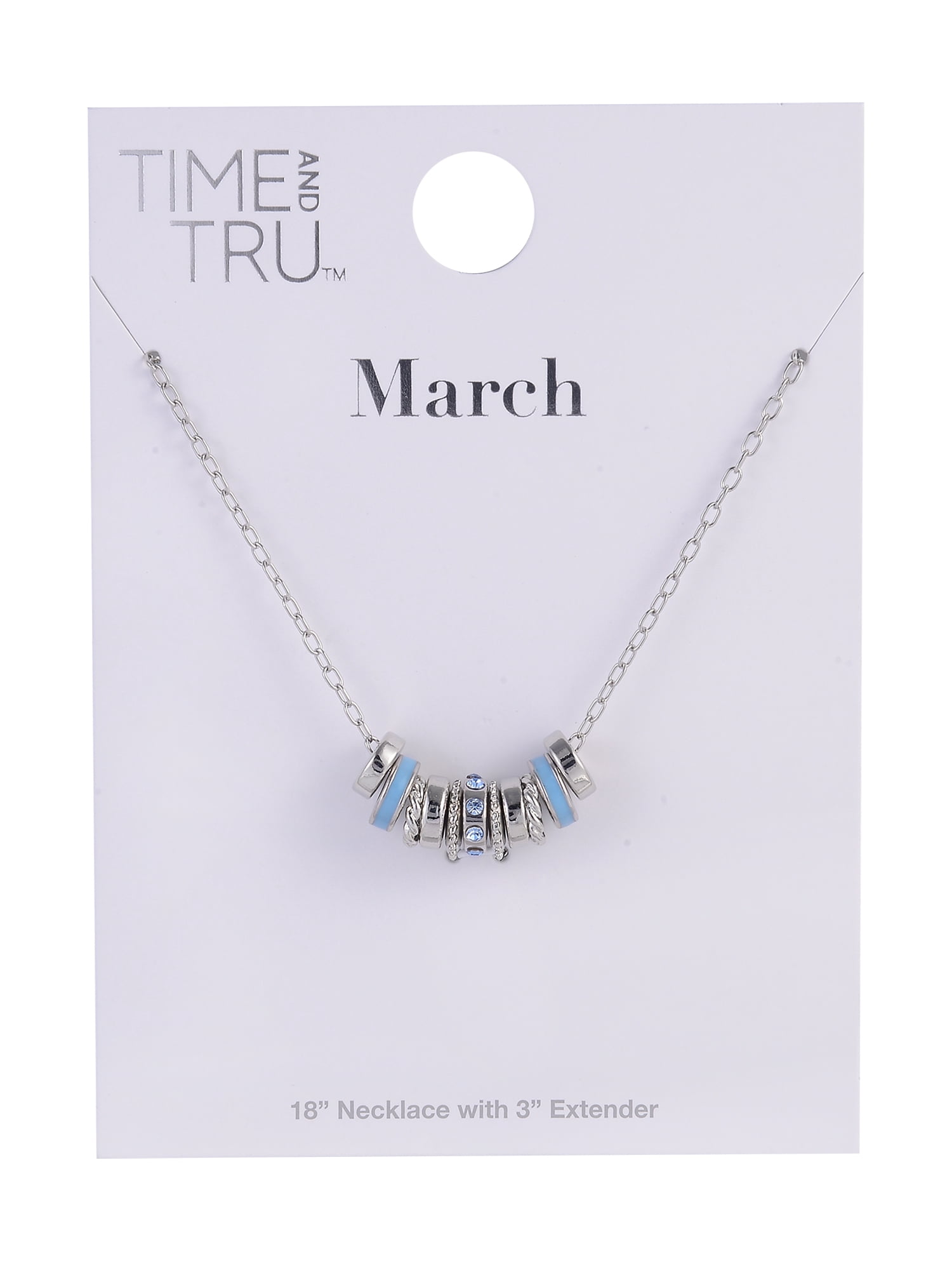 Time and Tru Silvertone Chain with Aqua Birthstone "March" Necklace
